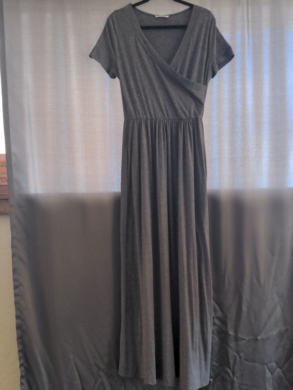 Reborn Charcoal Gray Wrap-Front Maxi Dress Large